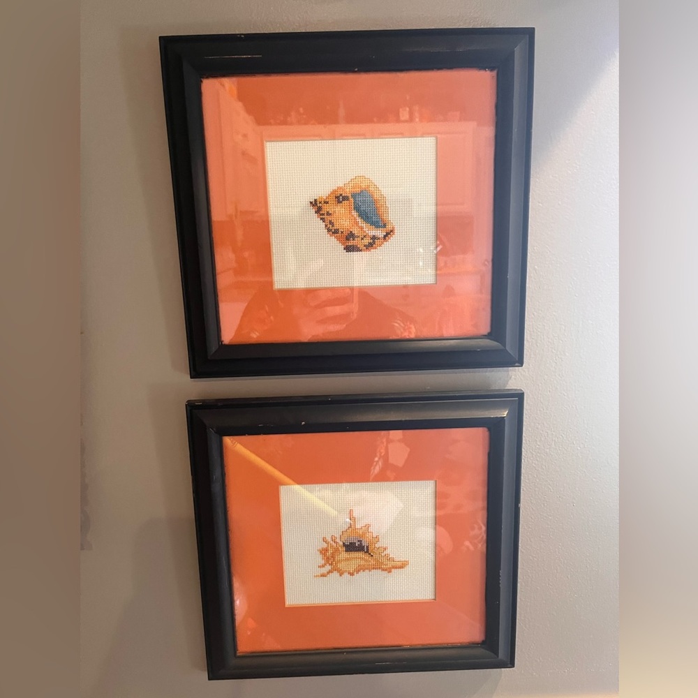 vintage seashell cross stitch pictures set